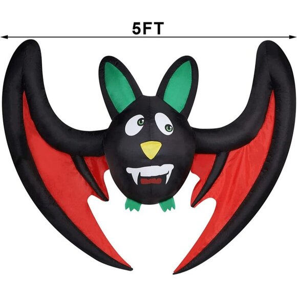 5 FT Long Halloween Inflatable Hanging Bat, Blow up with LED Lights Halloween De - Picture 2 of 6